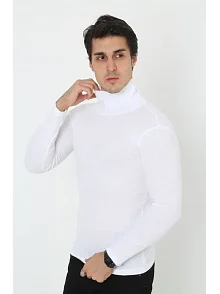 Erkek Fitilli Kaşkorse Kumaş Boğazlı Full Likralı Slimfit Body - Beyaz