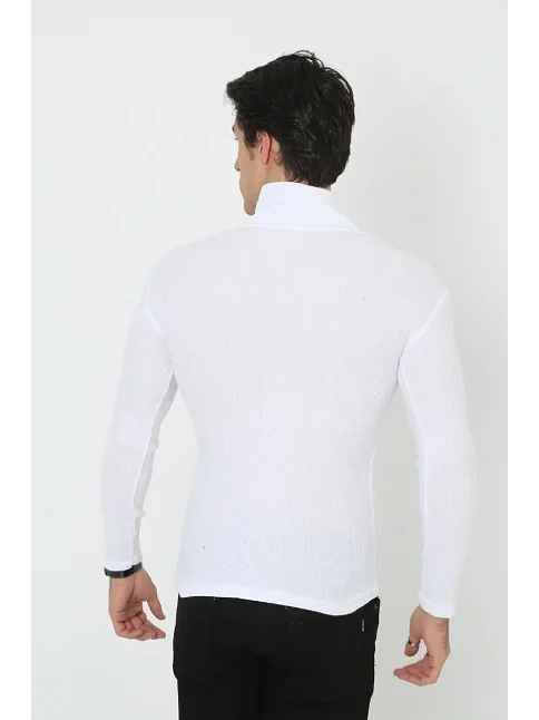 Erkek Fitilli Kaşkorse Kumaş Boğazlı Full Likralı Slimfit Body - Beyaz