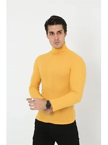 Erkek Fitilli Kaşkorse Kumaş Boğazlı Full Likralı Slimfit Body - Sarı