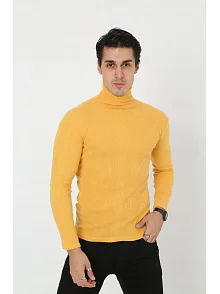 Erkek Fitilli Kaşkorse Kumaş Boğazlı Full Likralı Slimfit Body - Sarı Erkek Fitilli Kaşkorse Kumaş Boğazlı Full Likralı Slimfit Body - Sarı
