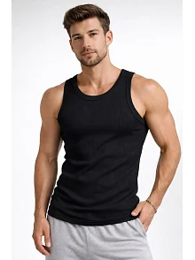 Erkek Fitilli Atlet Sıfır Yaka Slim Fit Arka Baskılı Spor Atlet - Siyah
