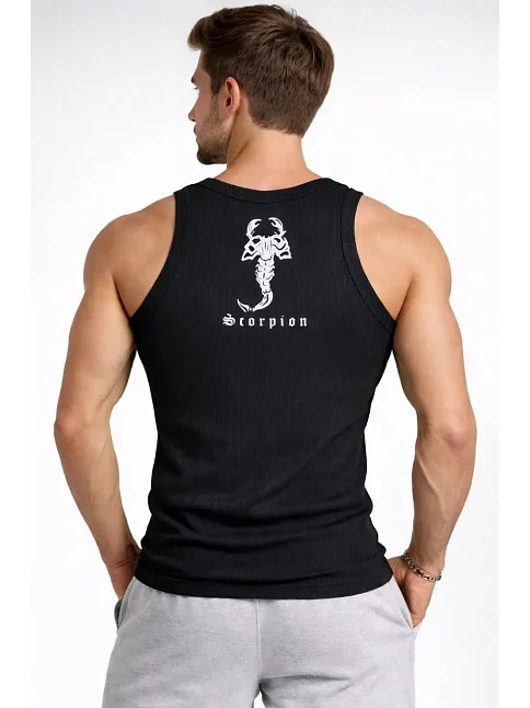 Erkek Fitilli Atlet Sıfır Yaka Slim Fit Arka Baskılı Spor Atlet - Siyah Erkek Fitilli Atlet Sıfır Yaka Slim Fit Arka Baskılı Spor Atlet - Siyah