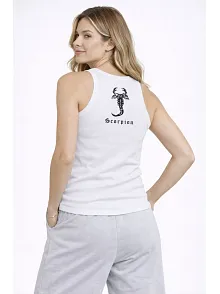 Kadın Fitilli Atlet Sıfır Yaka Slim Fit Arka Baskılı Spor Atlet - Beyaz