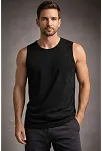 Erkek Flamlı Kumaş Kolsuz Atlet Günlük Fitness Spor T-shirt - Siyah