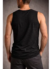Erkek Flamlı Kumaş Kolsuz Atlet Günlük Fitness Spor T-shirt - Siyah