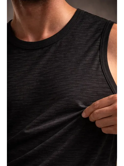 Erkek Flamlı Kumaş Kolsuz Atlet Günlük Fitness Spor T-shirt - Siyah