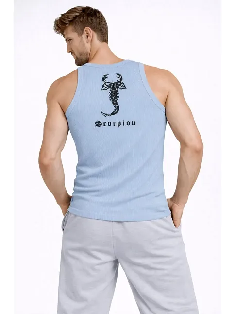 Erkek Spor Fitilli Kaşkorse Arka Basklı Atlet 3'lü Set Beyaz-bebek Mavisi-kahverengi