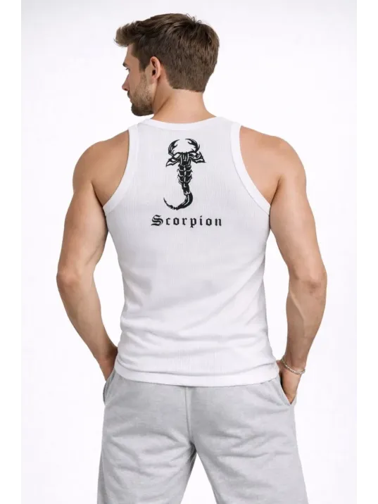 Erkek Spor Fitilli Kaşkorse Arka Basklı Atlet 3'lü Set Beyaz-bebek Mavisi-kahverengi