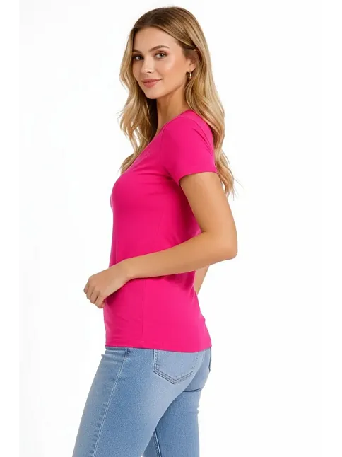 Kadın V Yaka Tişört Kısa Kol Slim Fit T-shirt 3'lü Set Pembe-saks Mavi-ekru