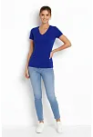 Kadın V Yaka Tişört Kısa Kol Slim Fit T-shirt 3'lü Set Pembe-saks Mavi-ekru