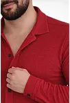 Erkek Waffle Kumaş Uzun Kollu Düğmeli Açık Yaka Regular Fit Gömlek - Kırmızı