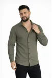 Erkek Waffle Kumaş Uzun Kollu Düğmeli Açık Yaka Regular Fit Gömlek - Haki
