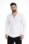 Erkek Waffle Kumaş Uzun Kollu Düğmeli Açık Yaka Regular Fit Gömlek - Beyaz