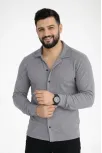 Erkek Waffle Kumaş Uzun Kollu Düğmeli Açık Yaka Regular Fit Gömlek - Füme