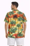 Erkek Hawaii Tarz Tropikal Palmiye Desenli Kısa Kol Gömlek Rahat Kalıp Yazlık - Desenli