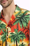 Erkek Hawaii Tarz Tropikal Palmiye Desenli Kısa Kol Gömlek Rahat Kalıp Yazlık - Desenli
