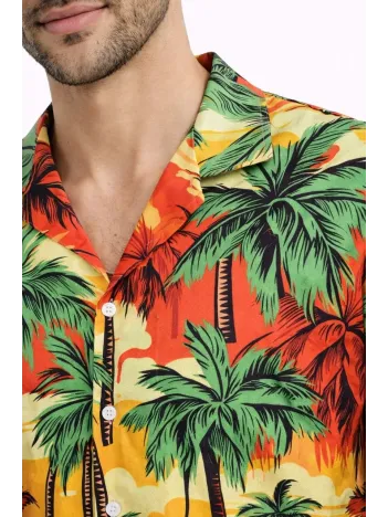 Erkek Hawaii Tarz Tropikal Palmiye Desenli Kısa Kol Gömlek Rahat Kalıp Yazlık - Desenli Erkek Hawaii Tarz Tropikal Palmiye Desenli Kısa Kol Gömlek Rahat Kalıp Yazlık - Desenli