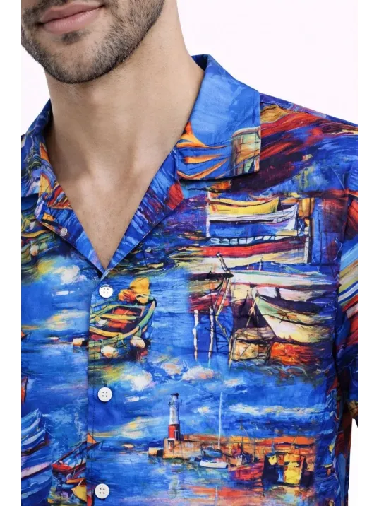 Erkek Marin Desenli Kısa Kol Gömlek Yazlık Rahat Kalıp Dijital Baskılı - Desenli Erkek Marin Desenli Kısa Kol Gömlek Yazlık Rahat Kalıp Dijital Baskılı - Desenli