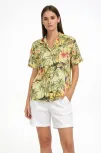 Kadın Gün Batımı Tropikal Desenli Kısa Kol Gömlek Şort Takım Yazlık Rahat Kalıp - Desenli