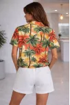 Kadın Tropikal Palmiye Desenli Kısa Kol Gömlek Şort Takım Yazlık Rahat - Desenli