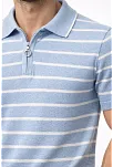 Erkek Triko Polo Yaka Fermuarlı Çizgili Tişört T-shirt Yazlık Şık - Bebek Mavisi