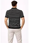 Erkek Triko Polo Yaka Fermuarlı Çizgili Tişört T-shirt Yazlık Şık - Siyah