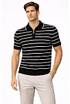 Erkek Triko Polo Yaka Fermuarlı Çizgili Tişört T-shirt Yazlık Şık - Siyah