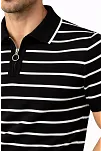 Erkek Triko Polo Yaka Fermuarlı Çizgili Tişört T-shirt Yazlık Şık - Siyah