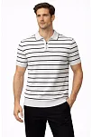 Erkek Triko Polo Yaka Fermuarlı Çizgili Tişört T-shirt Yazlık Şık - Beyaz