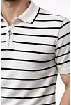 Erkek Triko Polo Yaka Fermuarlı Çizgili Tişört T-shirt Yazlık Şık - Beyaz