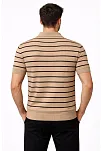 Erkek Triko Polo Yaka Fermuarlı Çizgili Tişört T-shirt Yazlık Şık - Kahverengi
