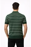 Erkek Triko Polo Yaka Fermuarlı Çizgili Tişört T-shirt Yazlık Şık - Yeşil