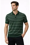 Erkek Triko Polo Yaka Fermuarlı Çizgili Tişört T-shirt Yazlık Şık - Yeşil