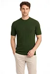 Erkek Yazlık Fitilli Triko Tişört Kısa Kol Bisiklet Yaka T-shirt - Haki