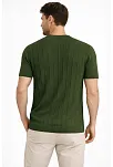 Erkek Yazlık Fitilli Triko Tişört Kısa Kol Bisiklet Yaka T-shirt - Haki
