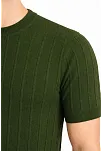 Erkek Yazlık Fitilli Triko Tişört Kısa Kol Bisiklet Yaka T-shirt - Haki