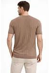 Erkek Yazlık Fitilli Triko Tişört Kısa Kol Bisiklet Yaka T-shirt - Kahverengi