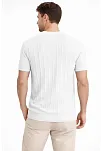 Erkek Yazlık Fitilli Triko Tişört Kısa Kol Bisiklet Yaka T-shirt - Beyaz