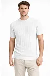 Erkek Yazlık Fitilli Triko Tişört Kısa Kol Bisiklet Yaka T-shirt - Beyaz