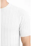Erkek Yazlık Fitilli Triko Tişört Kısa Kol Bisiklet Yaka T-shirt - Beyaz