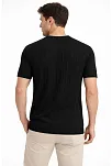 Erkek Yazlık Fitilli Triko Tişört Kısa Kol Bisiklet Yaka T-shirt - Siyah