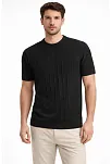 Erkek Yazlık Fitilli Triko Tişört Kısa Kol Bisiklet Yaka T-shirt - Siyah
