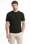 Erkek Yazlık Fitilli Triko Tişört Kısa Kol Bisiklet Yaka T-shirt - Siyah
