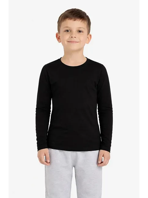 Erkek Çocuk Basic Uzun Kollu Tişört Okul Günlük Rahat T-shirt - Siyah