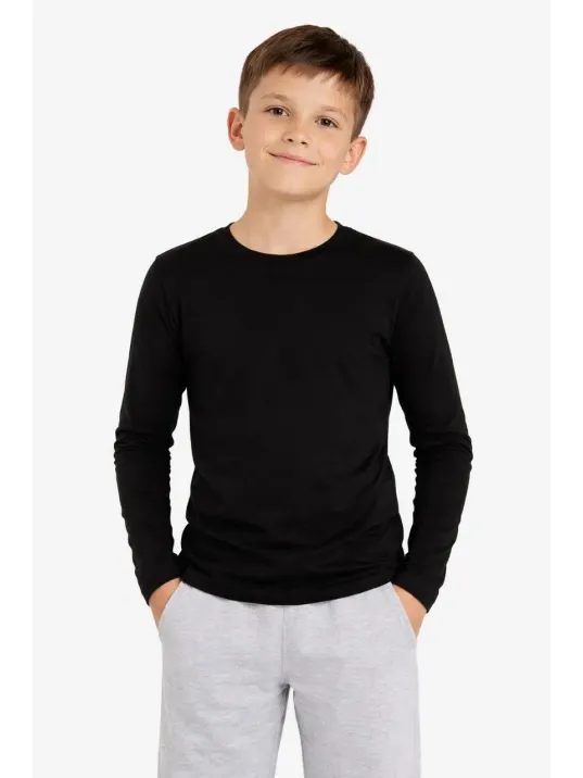 Erkek Çocuk Basic Uzun Kollu Tişört Okul Günlük Rahat T-shirt - Siyah