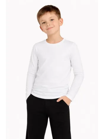 Erkek Çocuk Basic Uzun Kollu Tişört Okul Günlük Rahat T-shirt - Beyaz