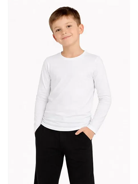 Erkek Çocuk Basic Uzun Kollu Tişört Okul Günlük Rahat T-shirt - Beyaz