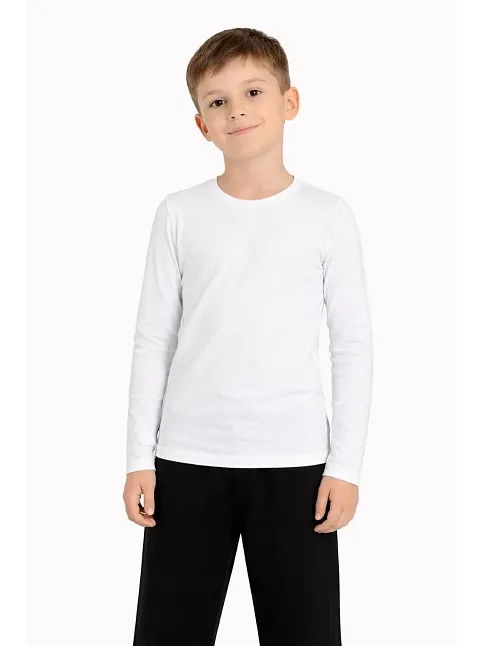 Erkek Çocuk Basic Uzun Kollu Tişört Okul Günlük Rahat T-shirt - Beyaz