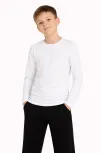 Erkek Çocuk Basic Uzun Kollu Tişört Okul Günlük Rahat T-shirt - Beyaz