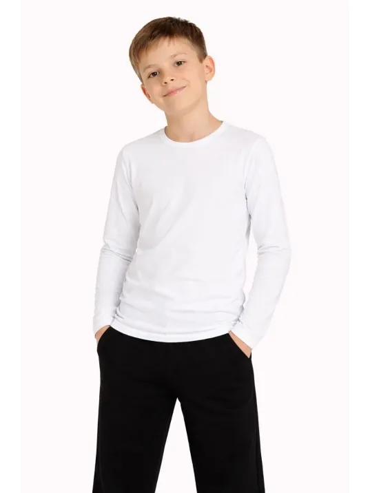 Erkek Çocuk Basic Uzun Kollu Tişört Okul Günlük Rahat T-shirt - Beyaz